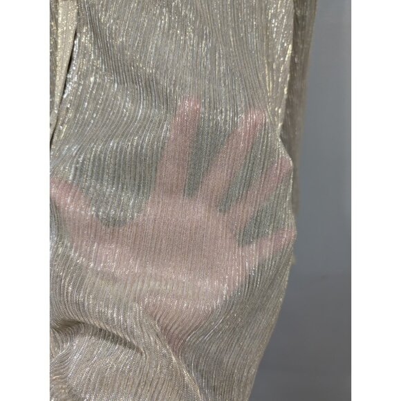 Good American Women Gold Metallic Long-Sleeved Sheer Button Up Tunic Blouse Sz 4 - Picture 14 of 16